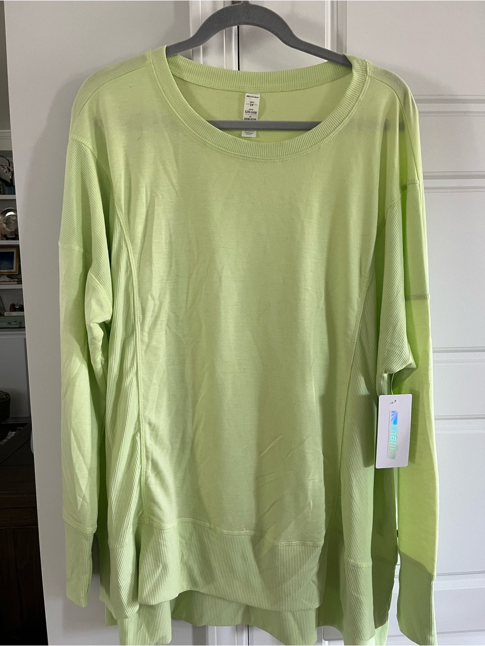 Marika Light Green Long Sleeve Pullover Top